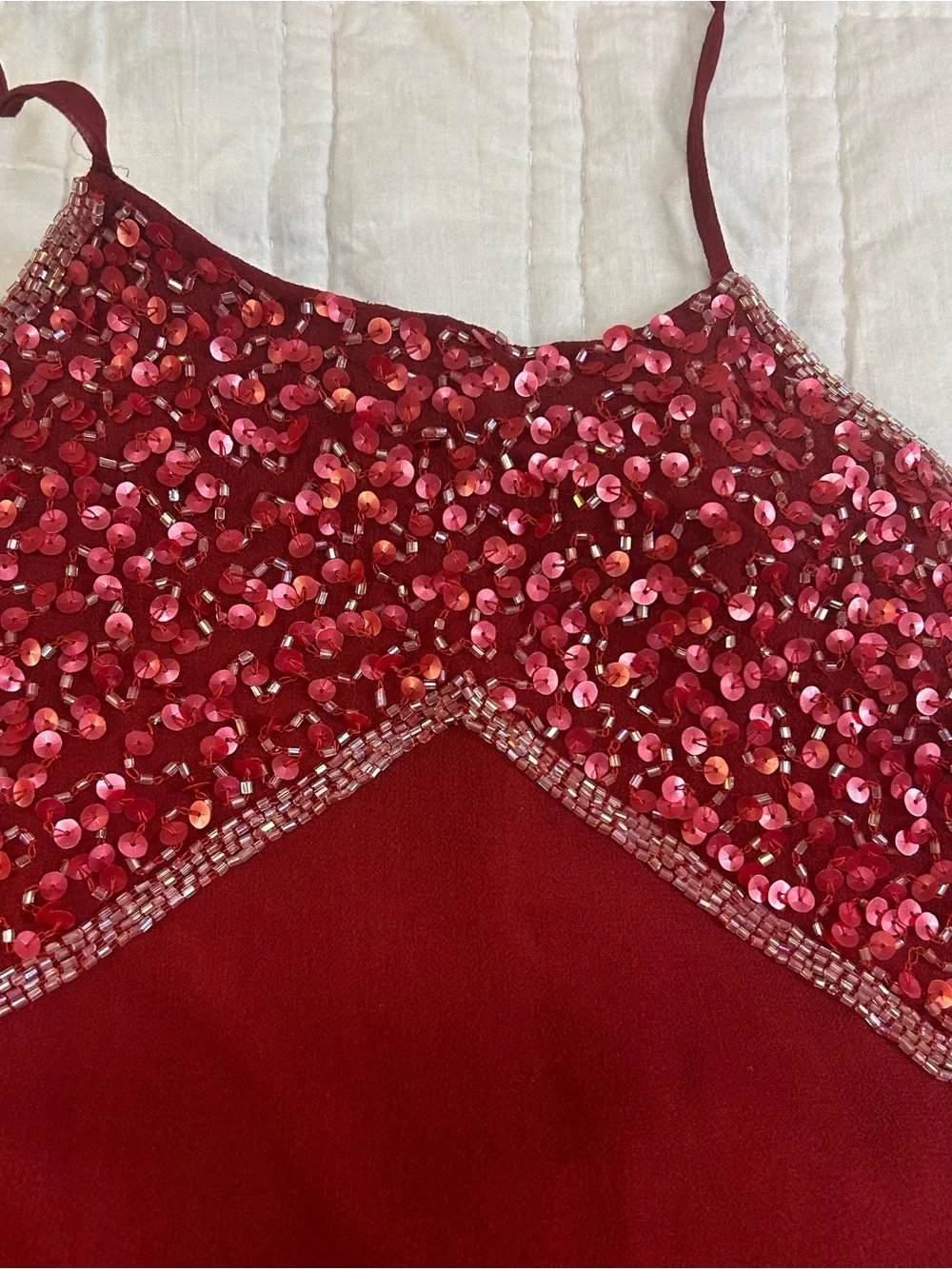 Vintage Newport News Red Silk Beaded Trim Dress Size 8 Holiday Cocktail Y2K - Picture 4 of 8